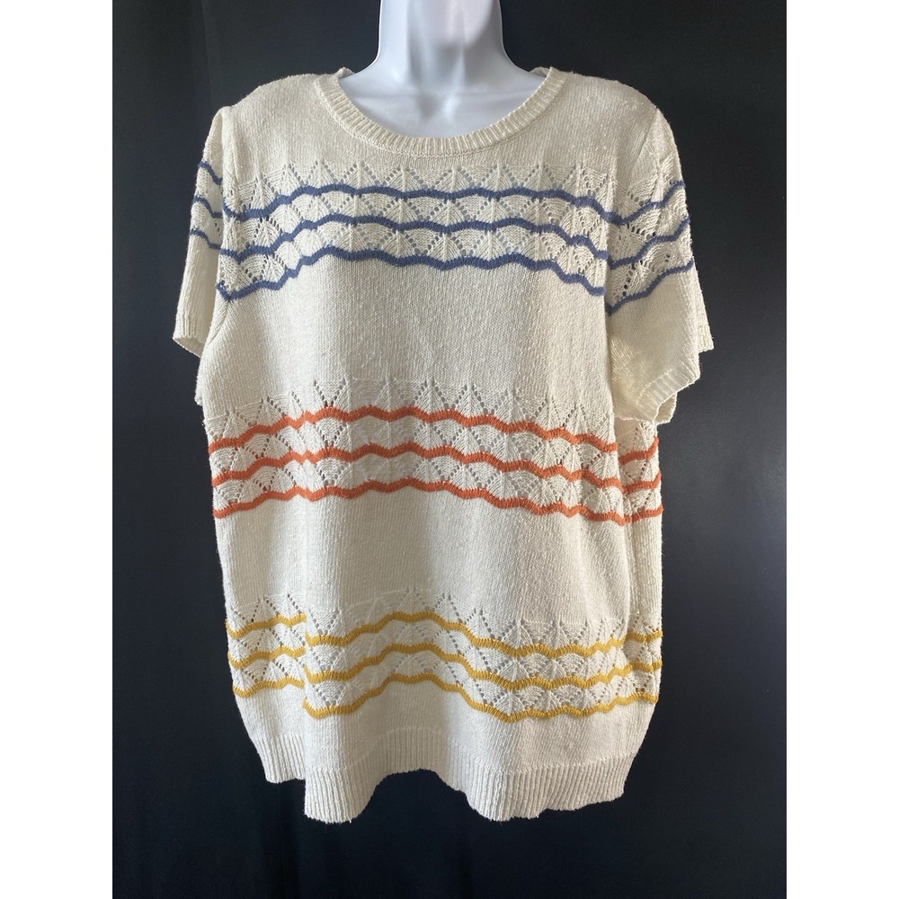 ModCloth Womens Striped Open Knit Sweater Size 1X Spring Cottagecore Granny